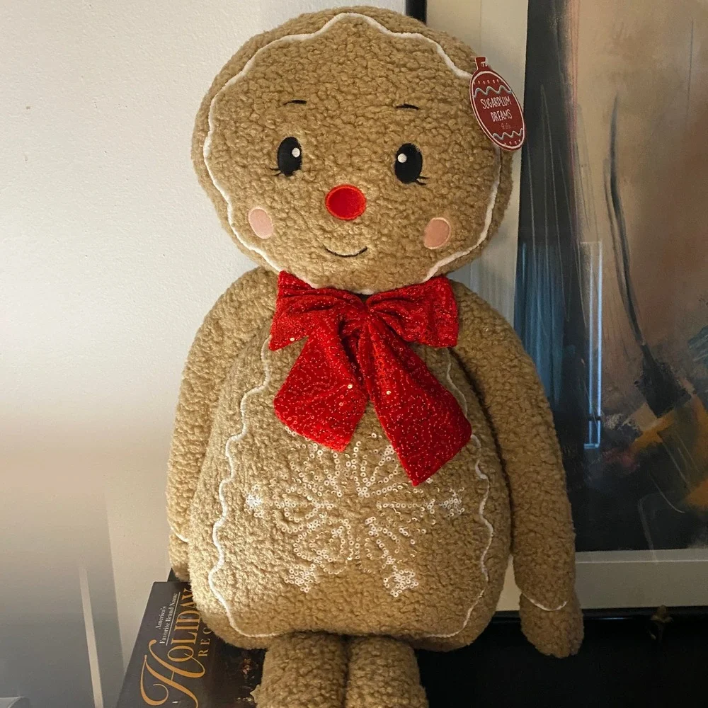 Sugarplum Dreams Gingerbread Man Plush Lifesize Decor 4FT Brown Sherpa Bow
